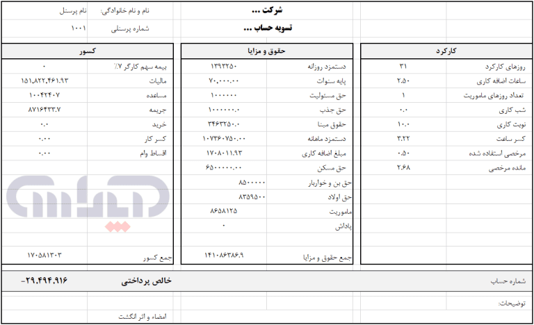 فایل اکسل محاسبه حقوق کارکنان1401 (فیش حقوقی)