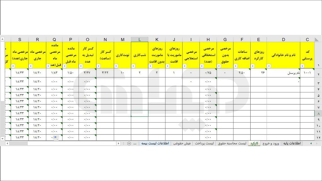 شیت کارکرد در فایل اکسل حقوق و دستمزد1403