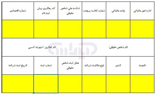 بخش مشخصات شخص حقوقی در فایل اکسل اظهارنامه