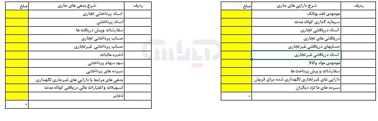 بخش شرح دارایی ها و شرح بدهی ها در فایل اکسل اظهارنامه مالیاتی