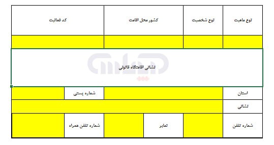 بخش مشخصات شخص حقوقی در فرم اظهارنامه مالیاتی