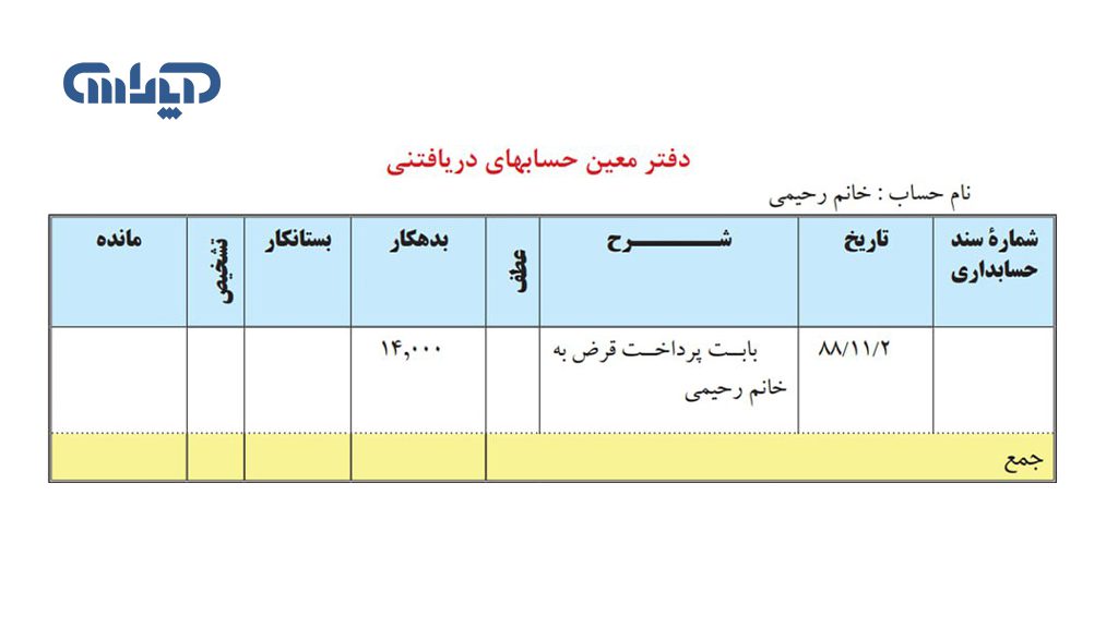 دفتر معین حساب های دریافتنی