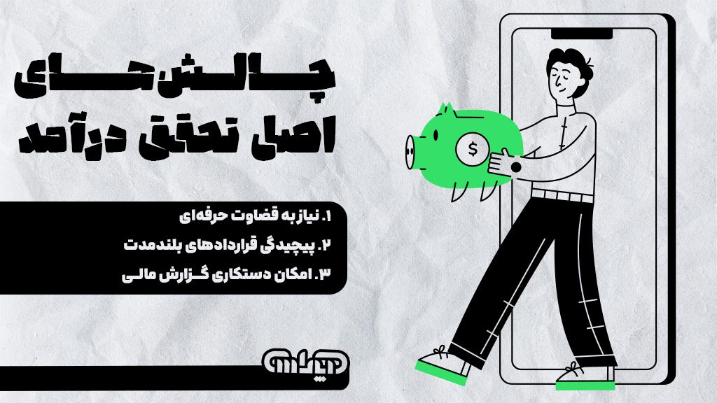 چالش های اصل تحقق درآمد شامل نیاز به قضاوت حرفه ای، پیچیدگی قراردادهای بلند مدت و امکان دستکاری گزارش مالی می باشد