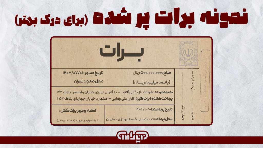 نمونه ای از برات پر شده